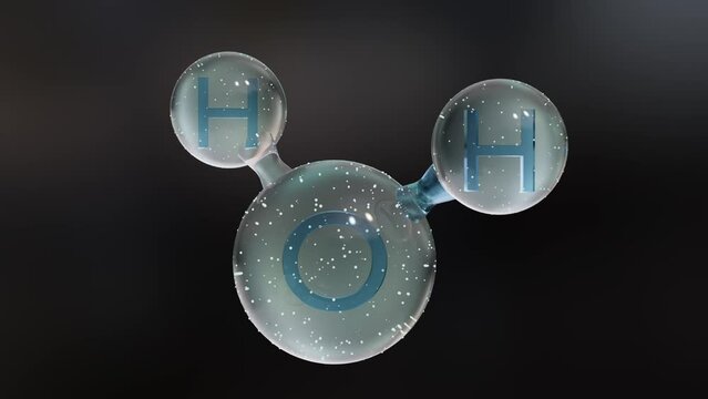 Water molecule, Molecular chemical formula H2O,  odorless, alpha channel, Ball and Stick chemical structure model, Macro Liquid Bubble,  3d render