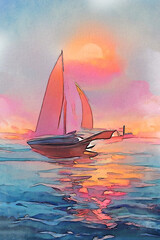sail boat at sunset abstract digital art