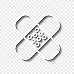 Medical plaster simple icon, vector. Flat design. White with shadow on transparent grid.ai