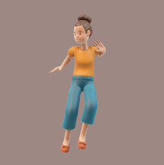 3d render Asian girl Show different gestures on a brown background