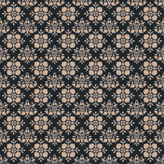 Seamless Damask Wallpaper Pattern in Deep Navy, Black, and Tan