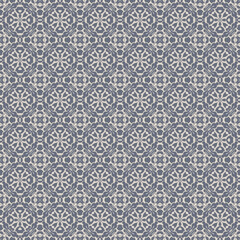 Seamless Damask Wallpaper Pattern in Faded Blue and Off White