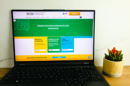KONSKIE, POLAND - July 02, 2022: bdo.mos.gov.pl website displayed on laptop computer. BDO is Polish database about products, packages and waste administration
