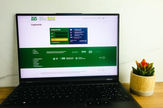 KONSKIE, POLAND - July 02, 2022: www.zus.pl website displayed on laptop computer. ZUS is Polish social insurance institution