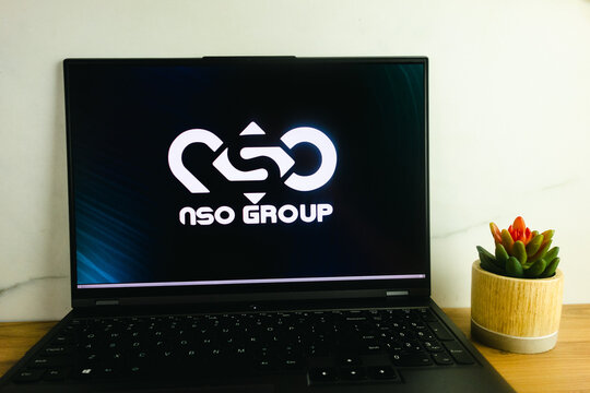 KONSKIE, POLAND - July 02, 2022: NSO Group logo displayed on laptop computer