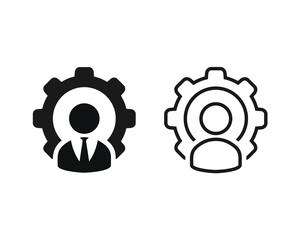 User with gear, cogwheel icon. Employee management. Vector illustration