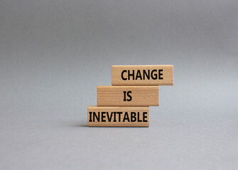 Change is Inevitable symbol. Wooden blocks with words Change is Inevitable. Beautiful grey background. Business and Change is Inevitable concept. Copy space.