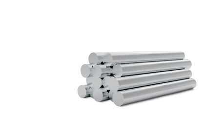3d render of metal rods are folded in a pyramid isolated on white background.Digital illustration for your business and industry.