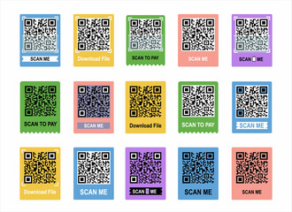 Scan me phone tag set. Qrcode for mobile app. Isolated illustrations on a white background. Vector illustration.