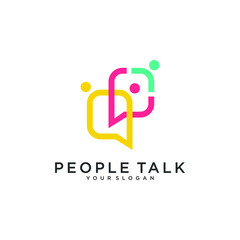  people talk with bubble chat logo design inspiration