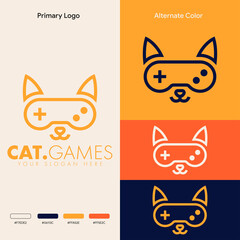 simple minimalist cute cat joystick gamepad gaming logo design © Astatine