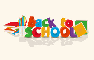 Back to school card, books and pencils, vector illustration