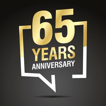 65 Years Anniversary celebrating, gold white speech bubble, logo, icon on black background