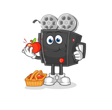 recommend clip art: film camera eating an apple illustration. character vector