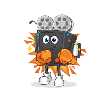 film camera boxer character. cartoon mascot vector