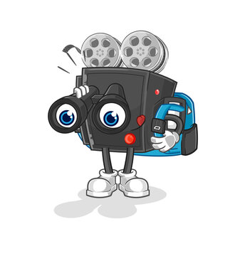 film camera with binoculars character. cartoon mascot vector
