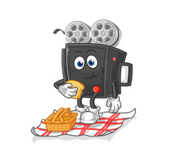 film camera on a picnic cartoon. cartoon mascot vector