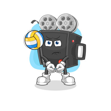 film camera play volleyball mascot. cartoon vector
