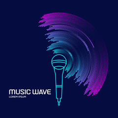 Poster of the sound microphone. Vector illustration Vector illustration of recording music on dark background.