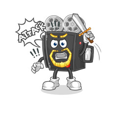 film camera knights attack with sword. cartoon mascot vector