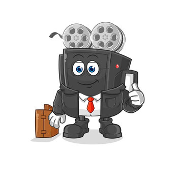 film camera office worker mascot. cartoon vector