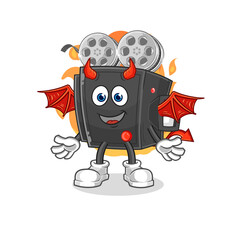 film camera demon with wings character. cartoon mascot vector