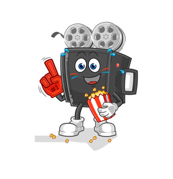 film camera fan with popcorn illustration. character vector