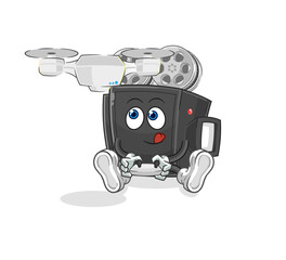 film camera with drone character. cartoon mascot vector