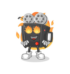 film camera on fire mascot. cartoon vector