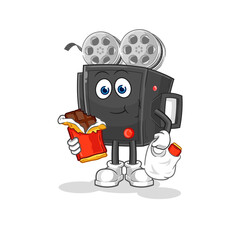 film camera eat chocolate mascot. cartoon vector