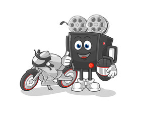 film camera racer character. cartoon mascot vector