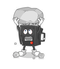 film camera lifting rock cartoon character vector