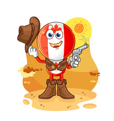 canada flag head cowboy with gun character vector