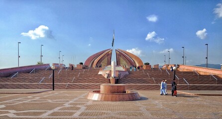 Stunning View of Pakistan Monument at the heart of Islamabad, Pakistan. Front. Wide View