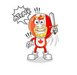 canada flag head knights attack with sword. cartoon mascot vector