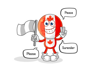canada flag head hold surrender flag mascot. cartoon vector