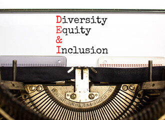 DEI Diversity equity and inclusion symbol. Concept words DEI diversity equity and inclusion typed on beautiful old retro typewriter. Business DEI diversity equity and inclusion concept.