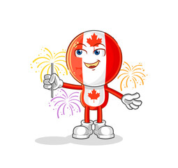 canada flag head with fireworks mascot. cartoon vector