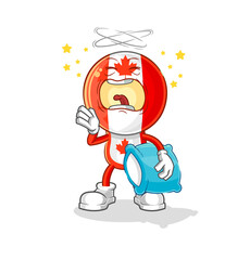 canada flag head yawn character. cartoon mascot vector