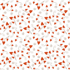 Seamless pattern with red hearts on branches