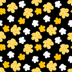 Summer seamless pattern with simple spotted flowers. Retro floral print for fabric, paper, T-shirt in 1970s style. Groovy  background for decor and design.