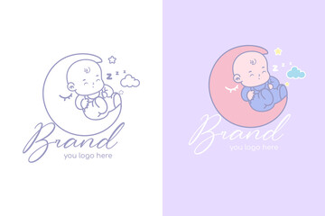 Cute baby sleep logo design
