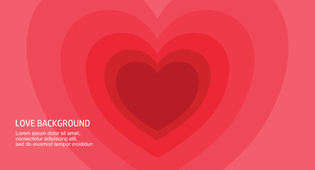 Red Layered Hearts Background, Valentine's Day Love Illustration.	