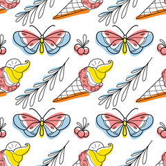 contour and spot seamless pattern, a set of summer sweets