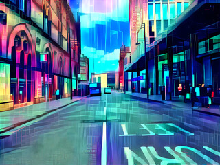Obraz premium View along, Market Street, in the centre of, Bradford, UK digital art