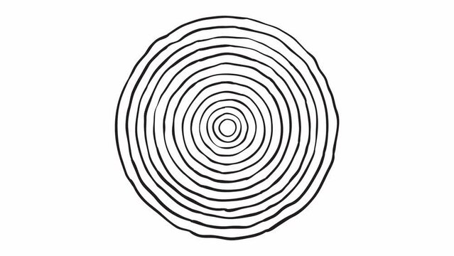 Wood circle stump trunks stop motion graphic animation background from top. Saw cross section cut tree woods with tree age rings digital cartoon.