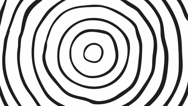 Cross section of the tree with age rings motion graphic animation. Circular piece of wood cross section cut or saw cut tree trunk with texture pattern and age ring lines, digital drawing.