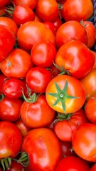 red tomatoes with green stems cooking ingredient on market