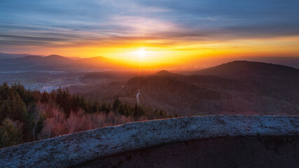 Colourful sunset over the Murgtal in the northern Black Forest