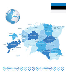 Estonia Blue color map and map icons